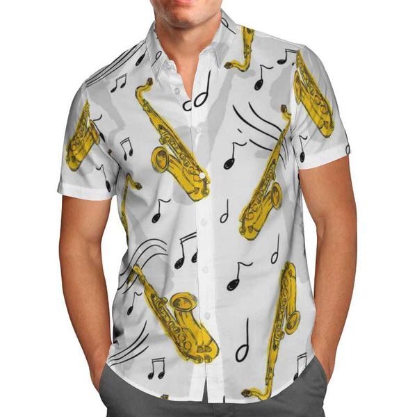 

men's casual shirts saxophone 3d print beach hawaii summer shirt short sleeve streetwear oversized camisa social chemise homme hemden h, White;black