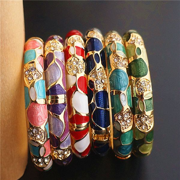 

colorful chinese craft ethnic bangle cloisonne enamel jewelry rhinestones women bangles birthday gift, Black
