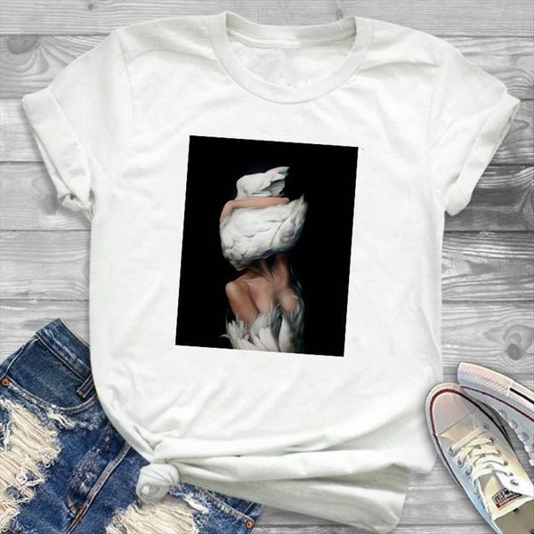 

art painting wing short sleeve women t shirts loose tee clothes graphic, White