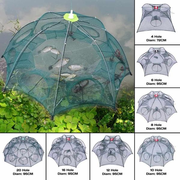 

strengthened 4-24 holes automatic fishing net shrimp cage nylon foldable crab fish trap cast folding network accessories