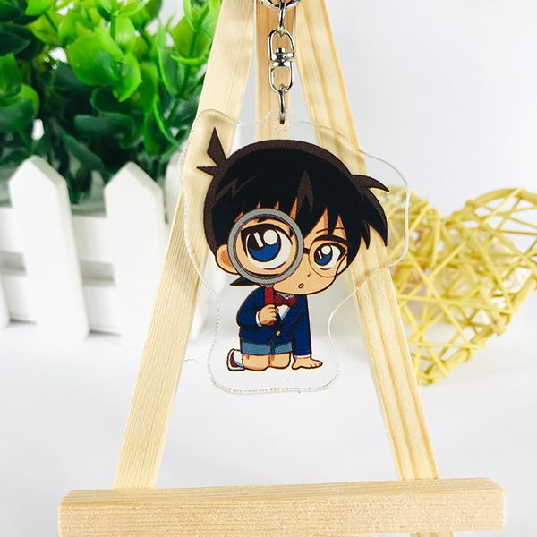 

detective conan keychain man acrylic kids boys key chain cartoon figure conan edogawa key ring women pendant key holder llaveros, Slivery;golden