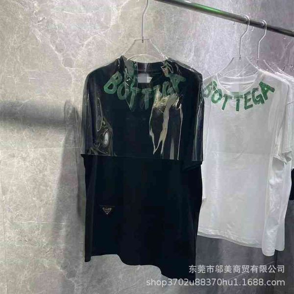 

22 summer bv luminous alphabet hand-painted graffiti print round neck loose short sleeve t-shirt for men and women, White