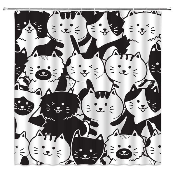 

funny animals shower curtain cartoon black and white cat pattern,70x70 inch polyester fabric bathroom accessories curtains with