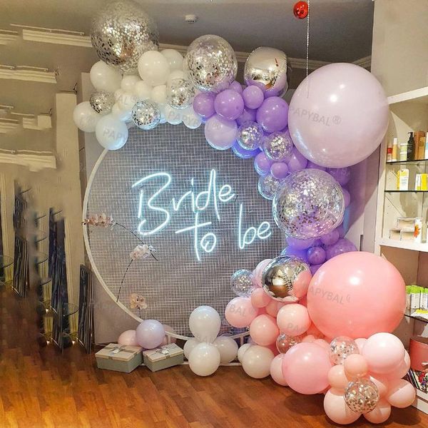 

party decoration 163pcs bridal shower balloons set garland arch kit 4d silver chrome ball purple pink wedding decorations confetti ballons