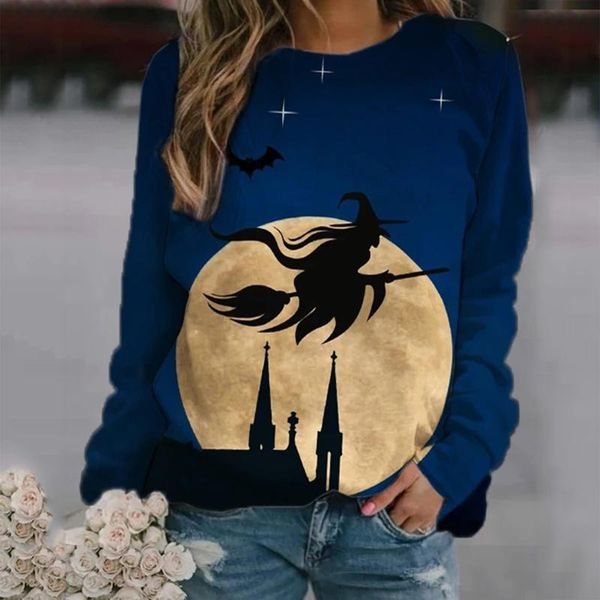 

women's t-shirt halloween casual print sweatshirts harajuku thermal crewneck long sleeve loose com autumn and winter lose weight hoodie, White