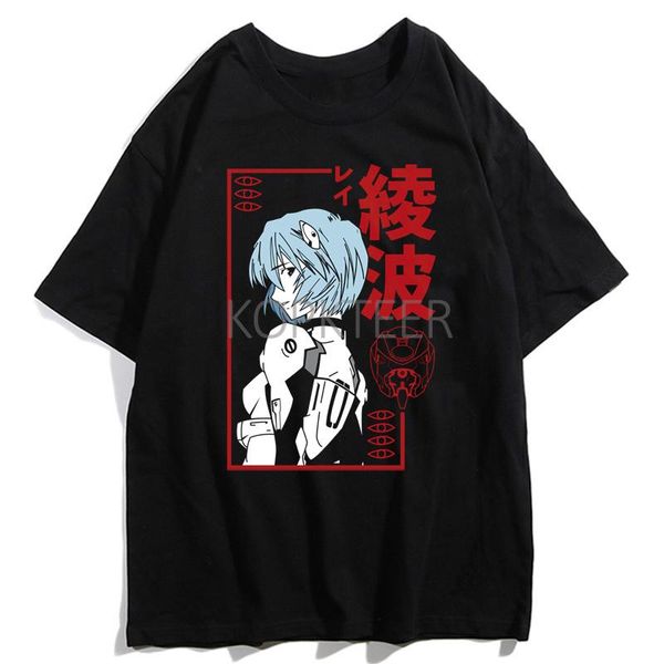 

men's t-shirts men ayanami rei ikari shinji asuka langley soryu anime graphic print summer tshirts streetwear ulzzang harajuku t-shirt, White;black