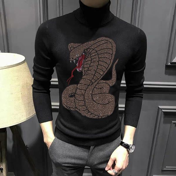 

men's sweaters comfortable cashmere 100% turtleneck sweater for men anti-cold super warm sweatshirt animal design pullover, White;black