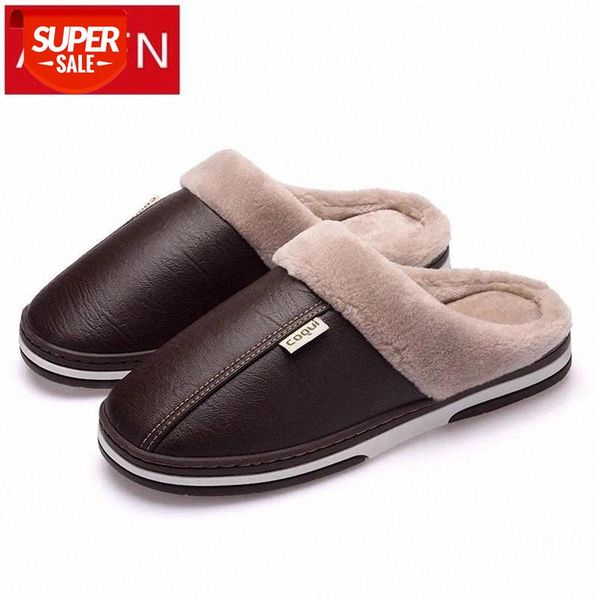 

asifn men pu leather slippers winter fur korean version of non-slip waterproof ladies warm indoor and outdoor home couples shoes #si4m, Black