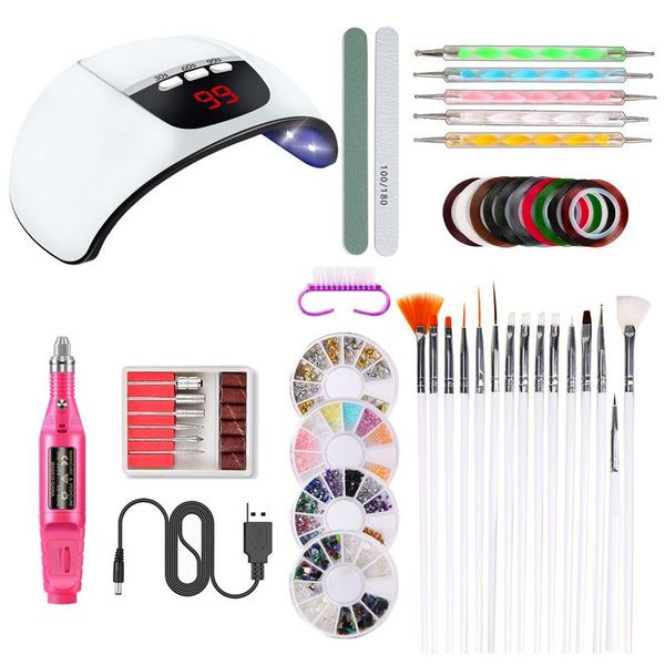 

nail art kits 2021 set uv led lamp dryer with rhinestones dotting pen drill machine brush gel polish kit
