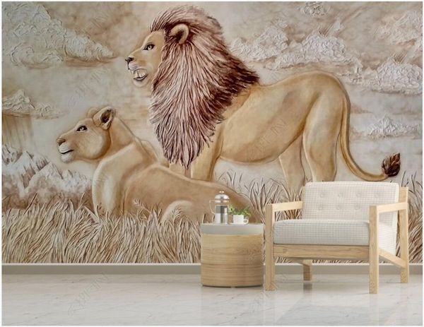 

wallpapers custom mural on the wall 3d po wallpaper relief prairie couple lion home decor living room for 3 d in rolls