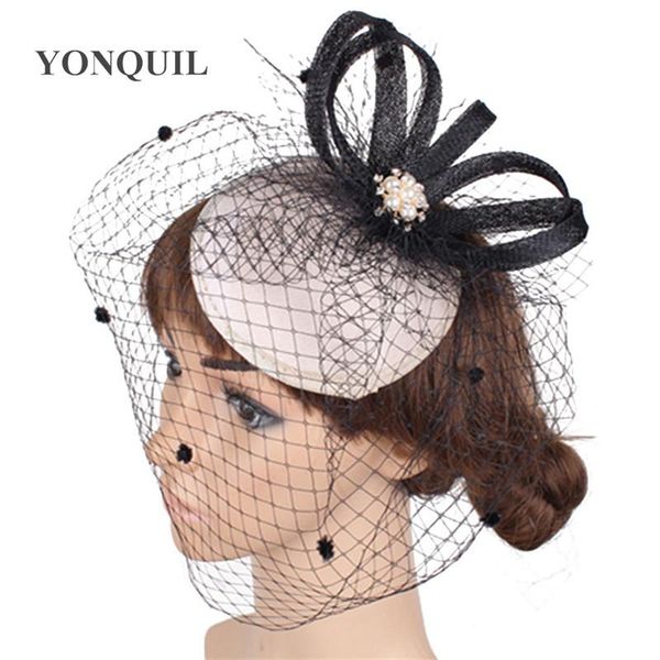 

stingy brim hats elegant fascinator satin base with trim birdcage veils brooch wedding party occassion bridal headwear, Blue;gray