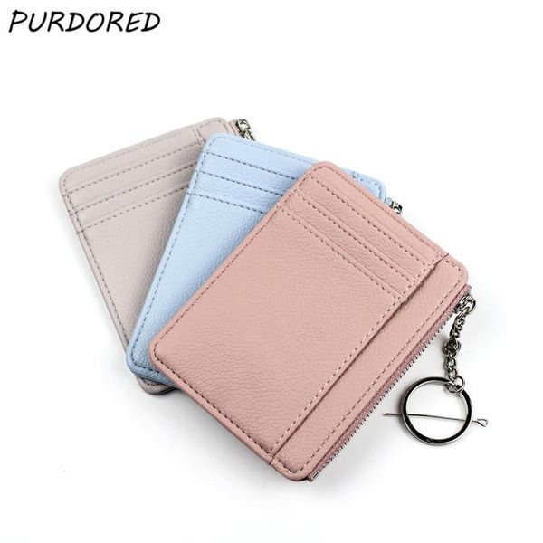 

card holders purdored 1 pc slim holder zipper business case s wallet coin purse female small money, Brown;gray