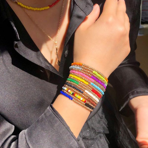 

beaded, strands mix and match colorful beads exaggerated multi-layer elastic rope beaded bracelet combination for women fashion jewelry m310, Black
