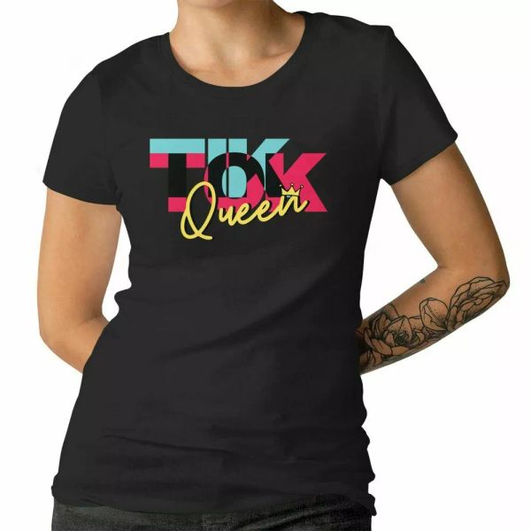 

tik tok queen ladies kids teenager t-shirt trendy cool video queen 100% cotton, White;black