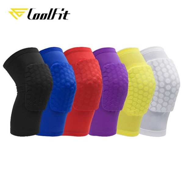 

elbow & knee pads coolfit 1pc honeycomb basketball sport kneepad volleyball protector brace support football compression leg sleeve, Black;gray