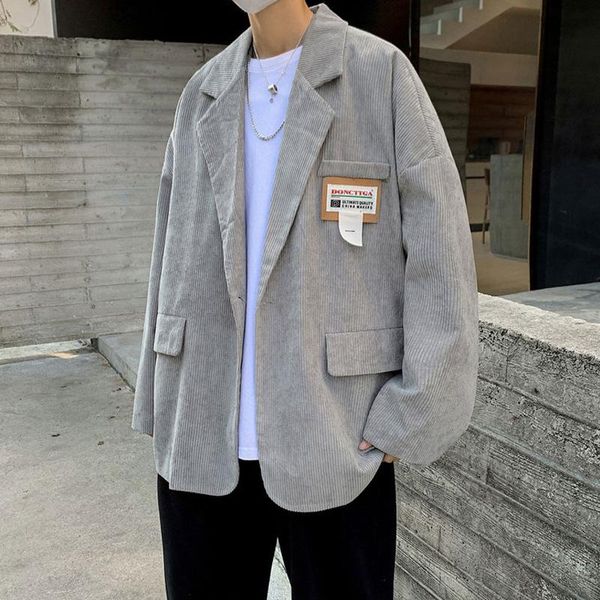 

men's suits & blazers mens casual corduroy one-button suit jacket male port style retro loose tide brand all-match korean clothes, White;black