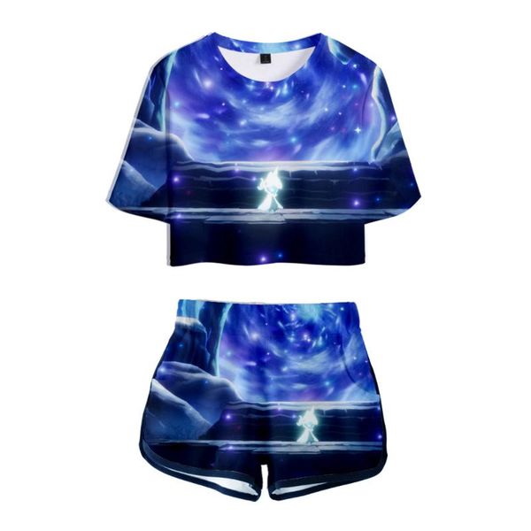 

women's tracksuits 2021 lumione 3d printed women two piece set fashion summer short sleeve shorts streetwear clothes, Gray