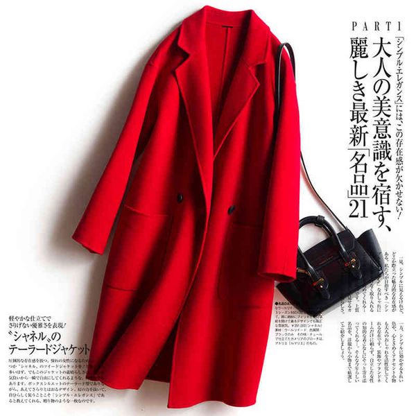 

women's wool & blends double-sided cashmere coat women mid-length high-end woolen coats women's loose hepburn trend overcoat 312g, Black
