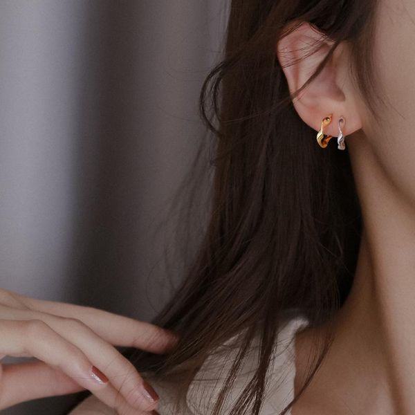 

hoop & huggie minimalist charm earrings for women men irregular design twist accessories wholesale small round circle piercing ear rings, Golden;silver