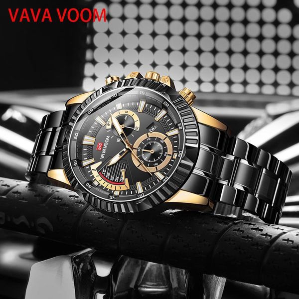 

wristwatches relogio masculino vava voom sport luminous mens watches full steel quartz clock waterproof watch men, Slivery;brown