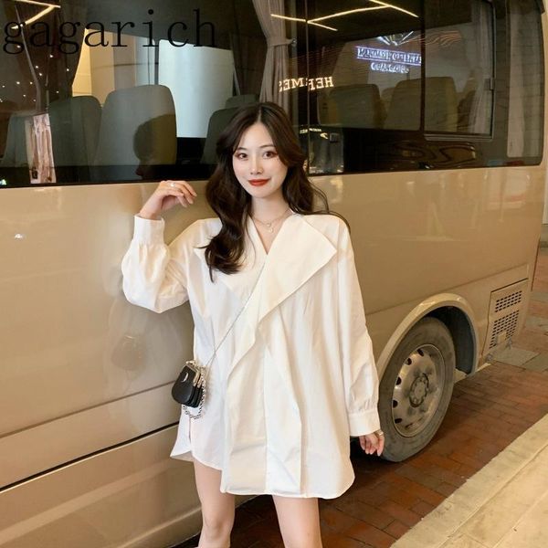 

women's blouses & shirts gagarich retro wooden ear patchwork white blouse women v neck long sleeve loose blusas work style ol single br