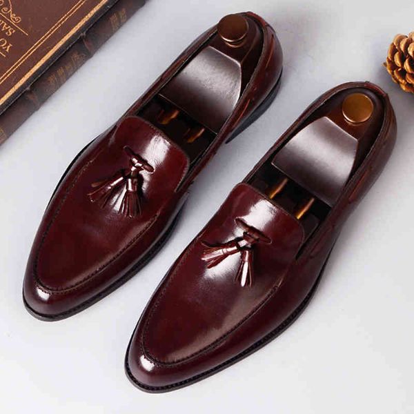 

dress shoes pjcmg spring/autumn luxury handmade genuine leather breathable casual flats oxford wedding driving men with tassel vkow, Black