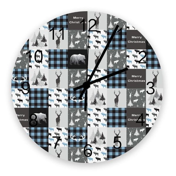 

wall clocks plaid christmas elk tree white bear snow clock wooden modern design digital home living room decoration
