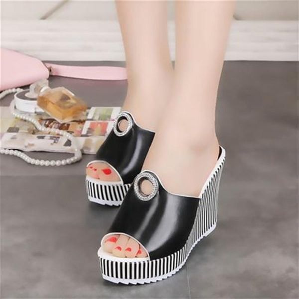 

summer sandals flip flops wedges height increasing platform casual fashion female shoes slippers, Black