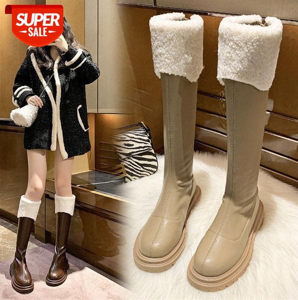 

plus velvet warm knight boots lamb hair back zipper high tube stretch women's knee-less #ic1p