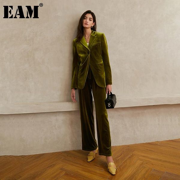 

[eam] wide leg pants velvet vintage two piece suit lapel long sleeve loose fit women fashion spring summer 2021 1dd1389 women's, White