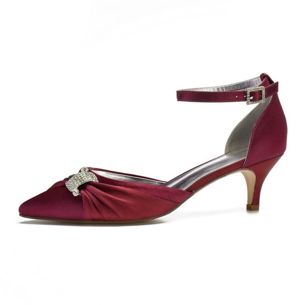 

sandals kitten heels satin women party shoes pointed toe low ankle buckle strap wedding prom office lady dress pumps 7nr2, Black