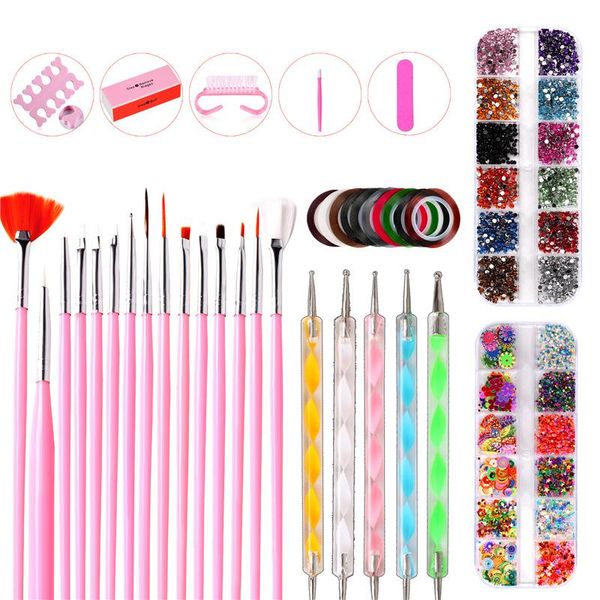 

nail art kits 37pcs full set manicure tools brush pedicure file rhinestone pearl sequin decoration suitable for novice practice tool