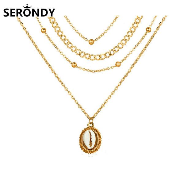 

alloy shell multilayer boho pendant choker necklace for women chains neck jewelry 2021 trend friends gift aesthetic xl10453 chokers, Golden;silver
