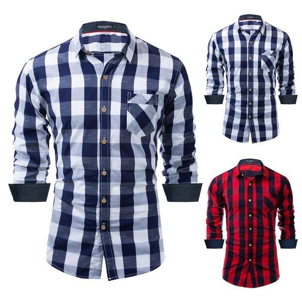 

men's casual shirts mens long sleeves plaid lapel blouse slim fit office comfort plus size, White;black