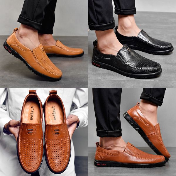 

cowhide men's extra large 45 dad shoes 46 middle-aged and elderly hollow leather 47 small 37 soft soled anti slip driving, Black