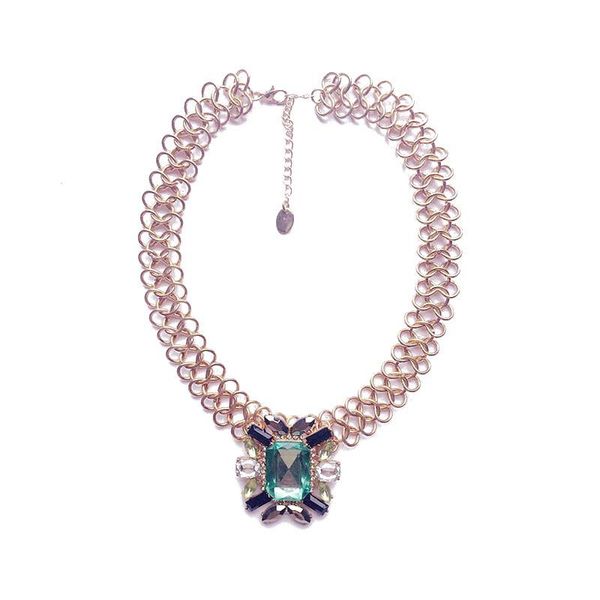 

chokers bohemian twist chain with big rhinestone pendant necklace vintage alloy maxi statement chocker for women jewelry, Golden;silver
