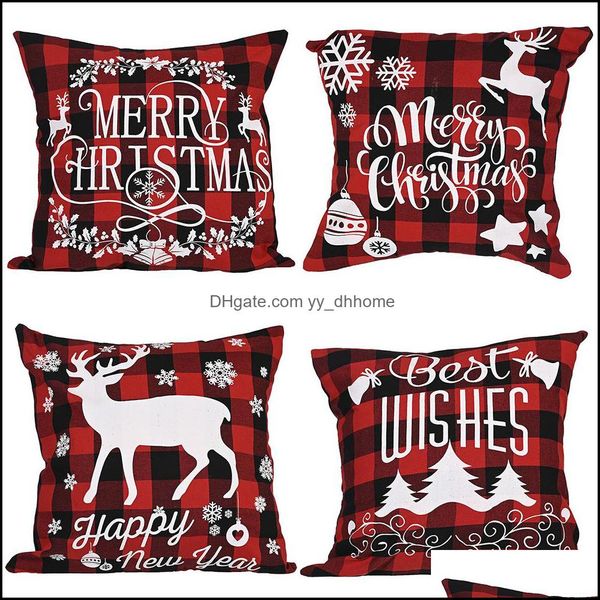 Almofada Caso de cama Suprimentos Home Têxteis Jardim Natal Preto e Vermelho Búfalo Manta Coxim Linho ER para Sofa Couch Xmas Decor 18 polegadas