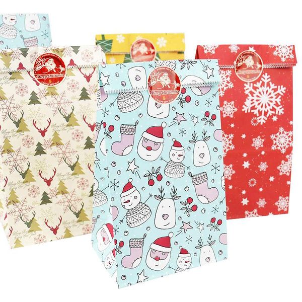 

gift wrap 12pcs kraft paper bags with stickers snowflake cookie bag merry christmas candy decoration packing