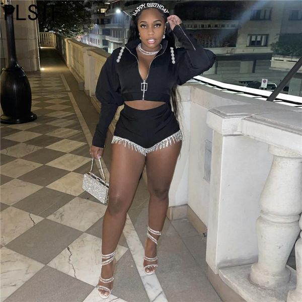 

women's tracksuits simple pure color deep v neck long sleeve bro and short tight club party lady fashion, Gray