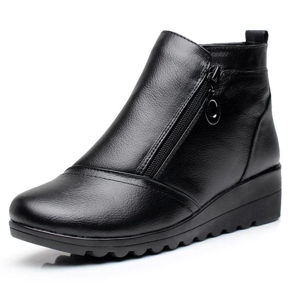 

boots swonco winter mother's shoes cotton padded female genuine leather snow 2021 black wedges ankle