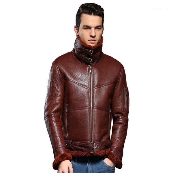 

100% real sheepskin fur coat genuine full pelt sheep shearling male winter jacket black caramel warm men outwear big size men's leather