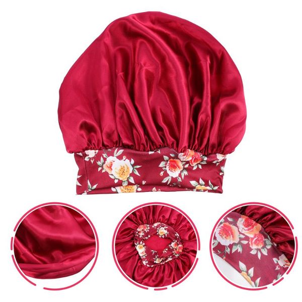 

shower caps silk feel flower pattern elastic nightcap multi-purpose hair bonnet cap