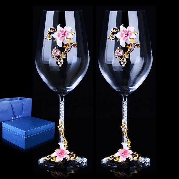 

pieces european high-grade creative enamel crystal glass/ red wine goblet with diamond/ wedding gift glass cup glasses