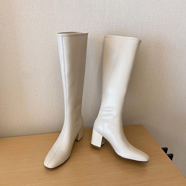 

boots 2021 winter women thick high heels genuine leather knee fashion wedding working tight, Black