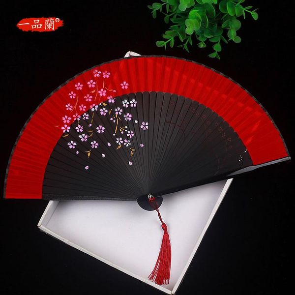 

other home decor style red hanfu silk small fan ancient folding female classical fringe dance cherry blossom
