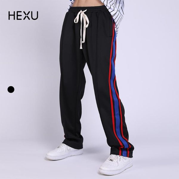 

men's pants hip hop straight side stripe elastic waist black casual sportswear high street fashion streetwear trousers 86125