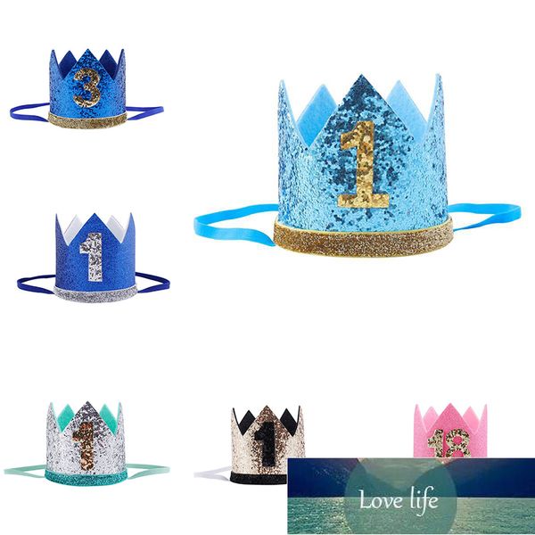 Cappello da festa di compleanno Numero 1 ° 2 Cappello da festa di 3 anni Cute Baby Boys Girls Priness Crown Glitter Compleanno Fascia Hairwear Prezzo di fabbrica design esperto Qualità Ultimo