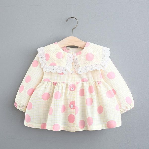 

spring baby girls dot printed grid long sleeve dress girl's dresses, Red;yellow