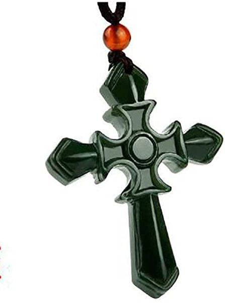 

boutique 100% pure natural manual sculpture green jade crosses pendant necklace men or women amulet, Silver