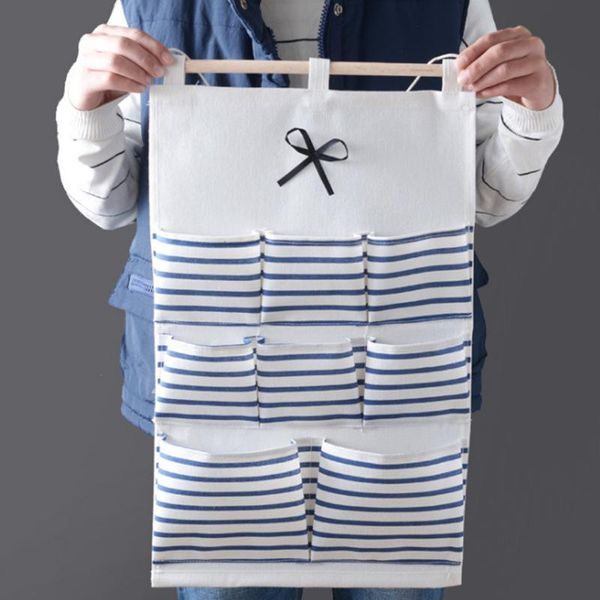 

storage bags [sale] wall door hanging bag linen cotton fabric 8 pockets closet organizer - blue